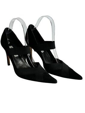 SACHA LONDON Black Suede Pointy Toe Pumps Elastic Straps Stiletto Heel Sz 8.5